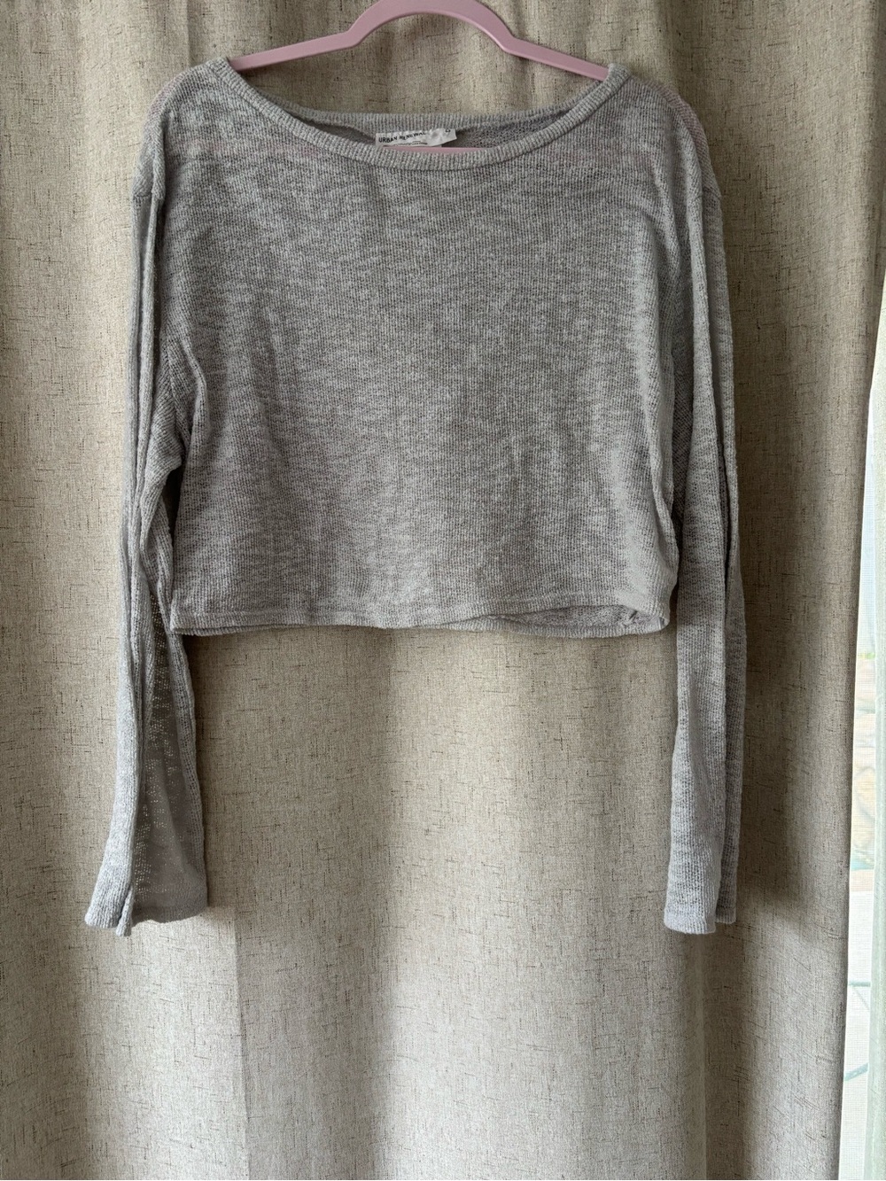 Urban Renewal Light Gray Cropped Long-Sleeve Knit Top Bell Sleeve